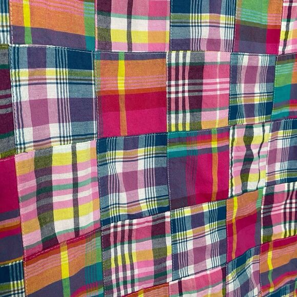 Talbots Dress Womens 8 Petite Pink Blue Plaid Patchwork Madras Preppy Pockets - Picture 6 of 10